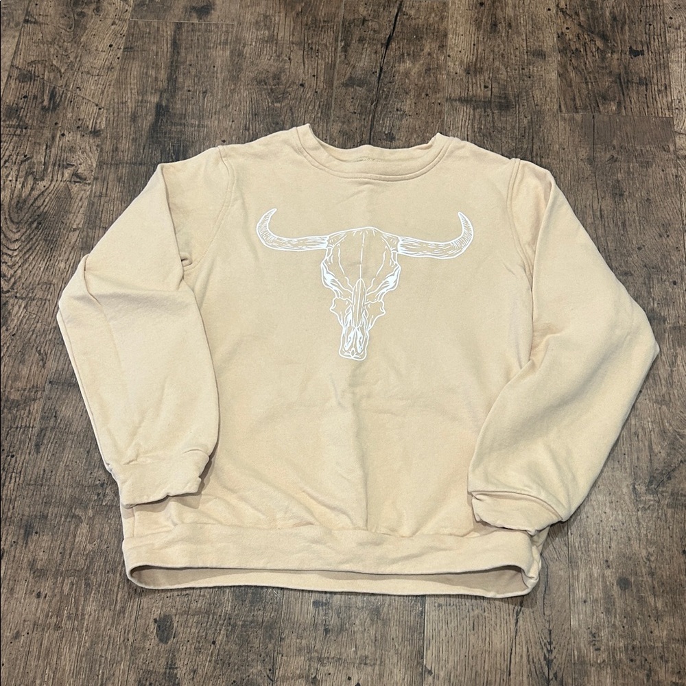 Womens  Cream Sweater with Bull Skull Design